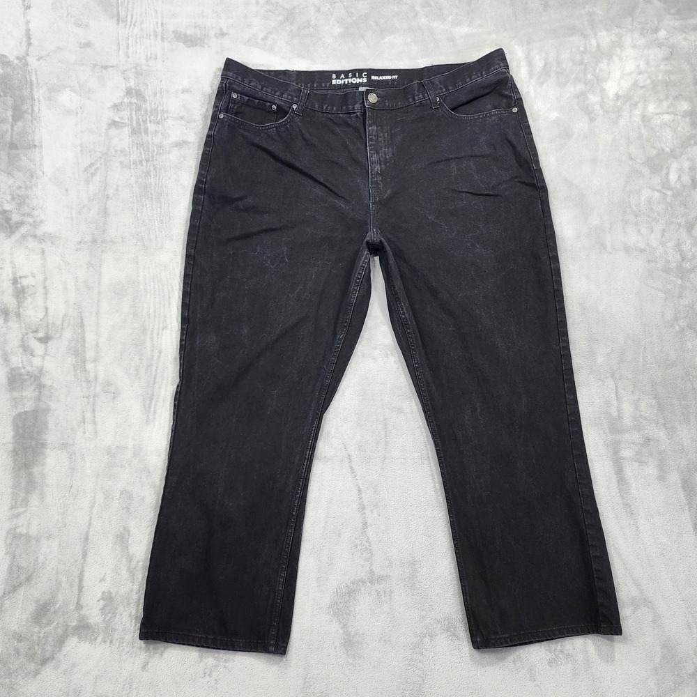 Basic Editions Jeans Mens 44x29* Black Relaxed Fit Straight Leg Denim Big & Tall